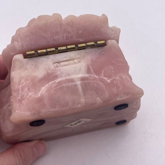 Vintage Genuine INCOLAY STONE Jewelry Trinket Box Pink Birds Bath 4.5" A9 - Picture 7 of 13